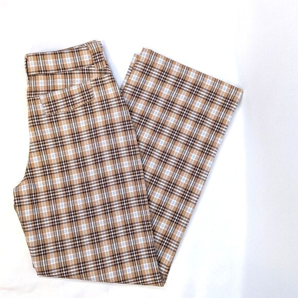 Hollister	| High Rise Baggy Fit Brown Tan Plaid Trouser Pants | Size 26 - Picture 2 of 11